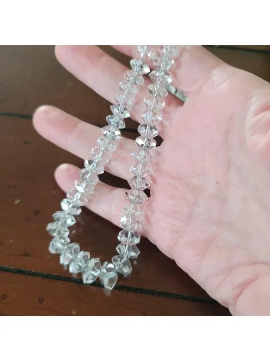 Vintage Art Deco Graduated Faceted Clear Crystal Bead Necklace - Picture 6 of 7